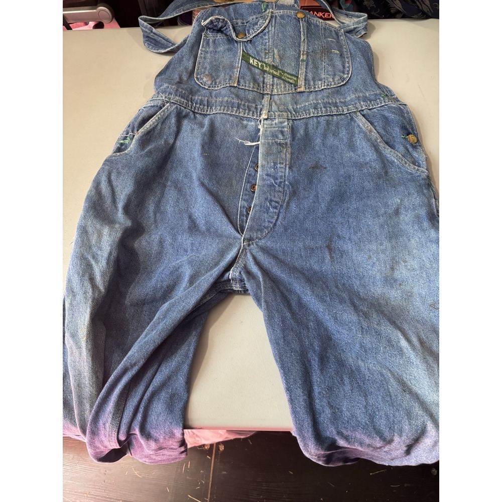 Key Imperial Blue Denim Overalls Mens 40x29 Bib Cargo Carpenter Workwear